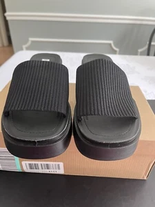 NIB Steve Madden Black Knit Jolee Platform Balanced Slides Sandal Shoes Sz 9.5 - Picture 1 of 11