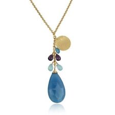 Gold Multi Stone Bunch Grapes Style Necklace Aqua & Blue Chalcedony Amethyst