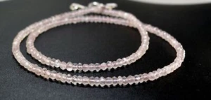Collar de cuentas facetadas rondelle de piedras preciosas de cuarzo rosa natural de 3-4 mm 18" - Imagen 1 de 7