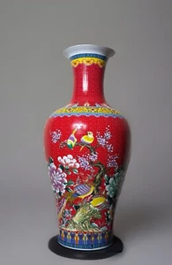 27” Chinese Large Floor Vase Floral Garden Flower Scenes With Birds - Picture 1 of 5