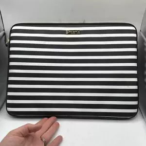 Kate Spade Padded Laptop Case Bag Black White Striped Zip Up Sleeve - Picture 1 of 15