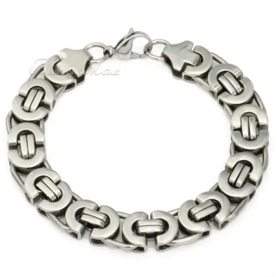 Brazalete de cadena de eslabones bizantinos tono plata mecánico plano de acero inoxidable 8" para hombre Foto 1 de 3