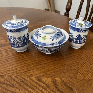 Asiatisches blau-weißes Teeservice Reisschale Blumen - Bild 1 von 5