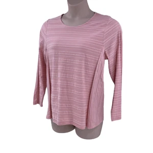 CJ Banks Womens Knit Top Size X PInk Stripe Round Neck LS Cotton Poly Blend - Imagen 1 de 10