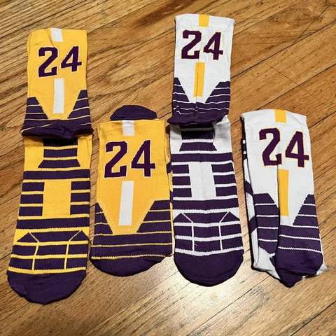 Kobe Bryant #24 Set of 2 Socks Large  Brand New NBA Lakers - Yellow & White Cover