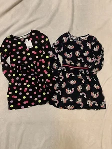New Girl Long Sleeve Dresses Lot (2) Pieces Size 4-5 Black Unicorns Polka Dots - Picture 1 of 3