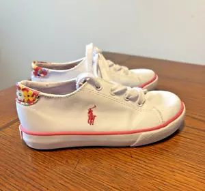 Polo Ralph Lauren Children Shoes Sneakers Fantor III White Pink Floral Size 10 - Picture 1 of 11