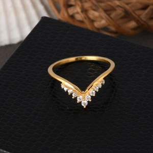 14k Solid Gold Chevron Ring With Certified Diamond Engagement Ring Jewelry - Picture 1 of 10