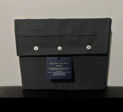 Sábana plana Ralph Lauren algodón orgánico percal LOFT GRIS REY Foto 1 de 3