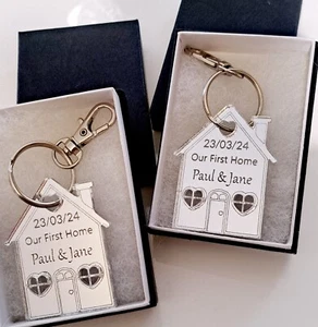 2 x Our First Home Personalised Couples Keyring , House Warming Key Chain. - Picture 1 of 4