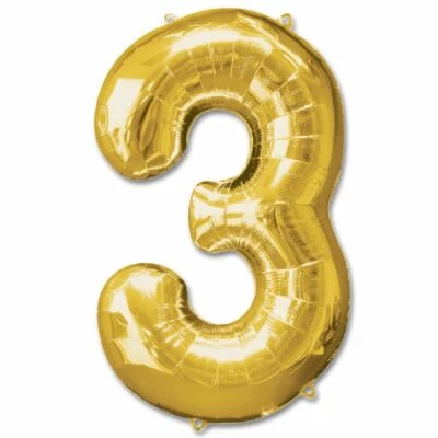Gold Foil Balloon Number 3 Birthday Age Party Wedding Inflatable Banner Decor - Image 1 of 3