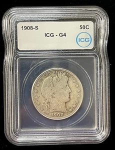 1908-S SILVER Barber Half Dollar ICG G4 Graded-(bin7918C) - Picture 1 of 2