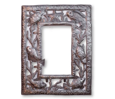 Haitian Metal Sea Life Frame 11x14 Handmade Fair Trade Coastal Wall Art Décor - Image 1 of 3