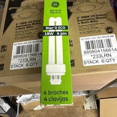 97599 GE F18DBX/830/ECO4P Ecolux 18W 4 Pin CFL Lamp - Image 1 of 3