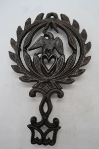 Vtg Trivet Cast Iron Eagle and Heart with Laurel Serveware Handle #266 - Picture 1 of 7