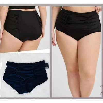 Torrid Plus Size 3 Black High Waist Ruched Full Coverage Swim Briefs Bottoms New - Изображение 1 из 4