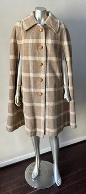 Retro Plaid Cloak Shawl Wool Vintage Plaid Windowpane Long Jacket Cape Coat M - Image 1 of 4