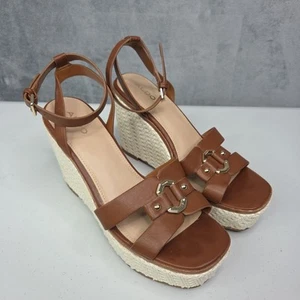 ALDO Women’s Brown Platform Wedge Sandals Size 8 Faux Leather - Picture 1 of 16