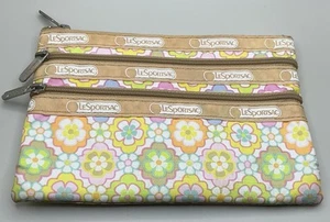 Vintage Rare HTF Out Of Stock LeSportsac Floral Print From Japan 3 Zip Pouch Bag - Picture 1 of 3