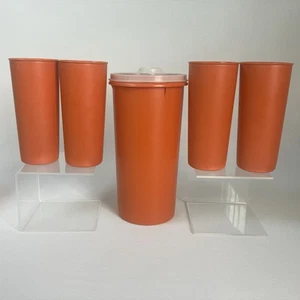 New! Tupperware juice Set PITCHER 261 115 Set of 4 Cups VTG Nos Harvest Orange - Picture 1 of 14