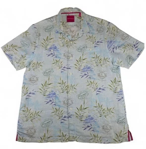 Tommy Bahama Linen Camp Shirt Size Large Cream Green Blue Short Sleeve Hawaiian  - Picture 1 of 11