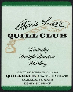 Vintage label BERNIE LEES QUILL CLUB Kentucky Whiskey Towsend Maryland n-mint+ - Picture 1 of 3