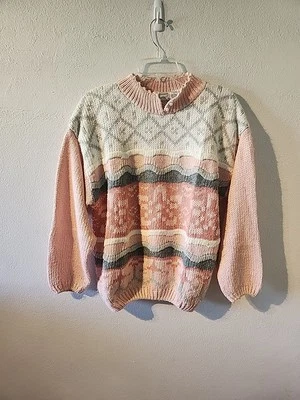 Винтажный свитер Maggie Lawrence 80-е 90-е розовый вязаный свитер с цветком большой  - Изображение 1 из 4