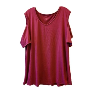 Just Be Damen Übergröße 3X Oberteil Cold Shoulder Hot Pink Komfort Kurzarm - Bild 1 von 7