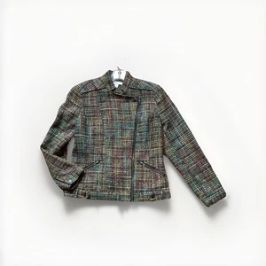 Blazer/giacca Coldwater Creek taglia 10 a forma di tweed con zip davanti - Foto 1 di 10