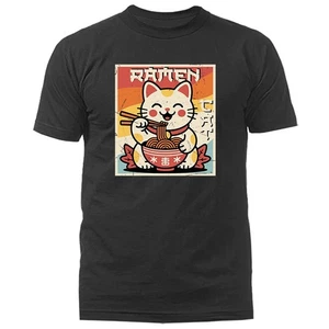 Katze frisst Ramen Nudel - japanischer Anime Manga T-Shirt - Bild 1 von 17