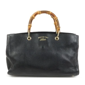 GUCCI Bamboo Shopper Medium 2Way Bag Shoulder Bag Black 323660 Auth Used F/S - Picture 1 of 24
