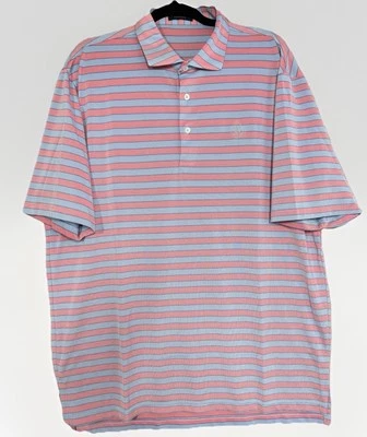 TURTLESON FLYNN STRIPE MEN’S PERFORMANCE POLO LUX BLUE CORAL SIZE XL - Image 1 of 4