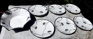 FINE JAEGER BAVARIA SIGNED JAPONNAISE SILVER OVERLAY PORCELAIN BISCUIT SET c1915 - Picture 1 of 1