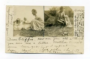 South Framingham MA, mujer con niños en el césped, cobertizo, postal de 1904 RPPC - Imagen 1 de 3