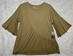 Diane Gilman DG2 Shirt Womens 1X Green Olive Boho Soft Tunic Bell Sleeve Comfy - Picture 1 of 13