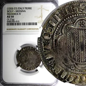 ITALY Kingdom of Sicily Frederic IV (1355-1377) 1 Pierreale NGC AU50 MIR#194(5) - Picture 1 of 5