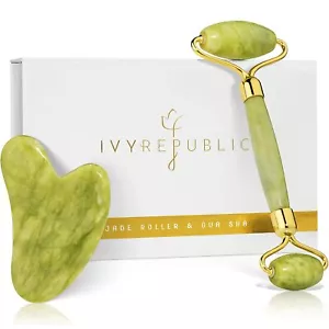 IVY REPUBLIC Rullo viso in giada con gua sha per viso collo e corpo - NUOVO con scatola - Foto 1 di 5