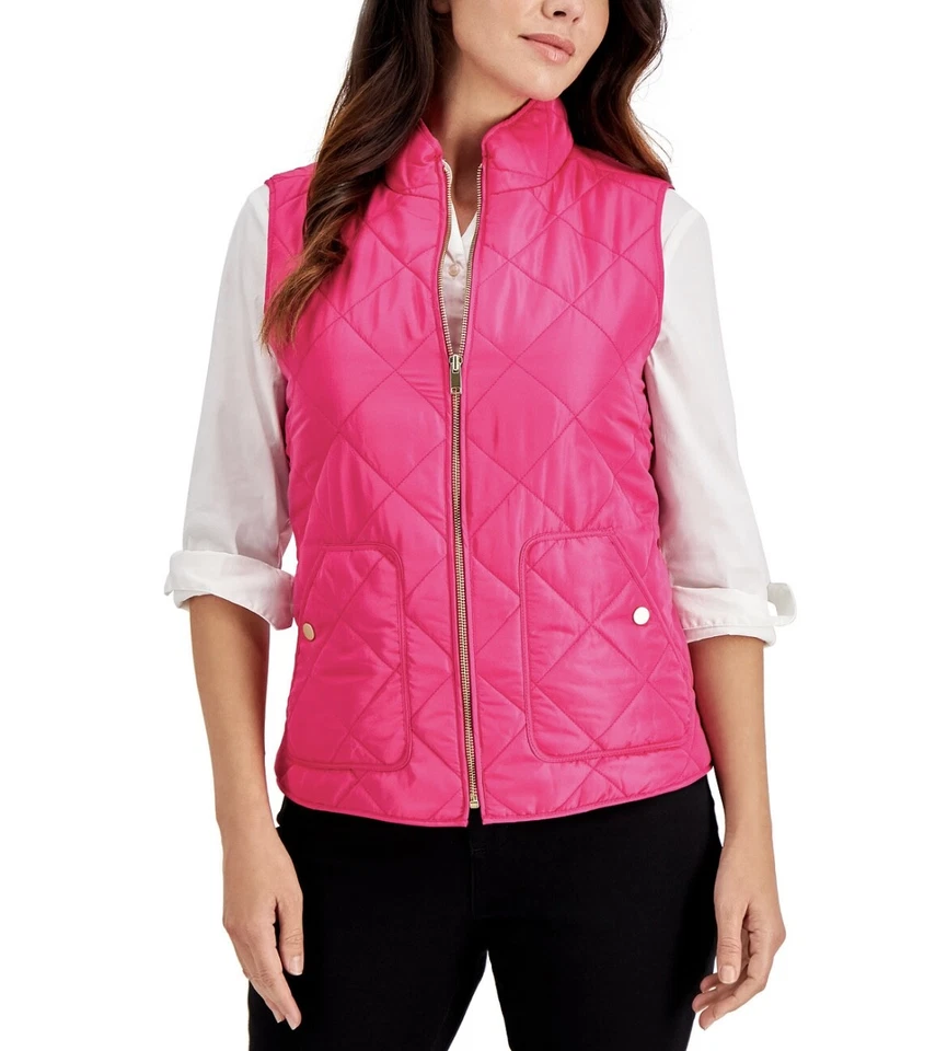 Charter Club Women's Stand Collar Zipper Closure Quilted Vest Berry Cool Size L - Image 1 of 1