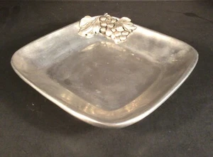 Vintage Pewter 8.5” X 1.5” Square Serving Bowl With Grape Design - Picture 1 of 6