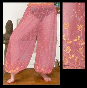Pantalones Harén Danza del Vientre Rosa Polvoriento con Brocado Dorado 2 - Imagen 1 de 1