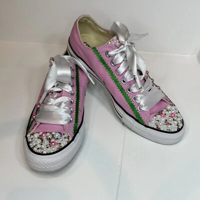Sapatos Converse All-Star Feminino Tamanho 10.5M Rosa Multicolorido Contas Strass - Imagem 1 de 4