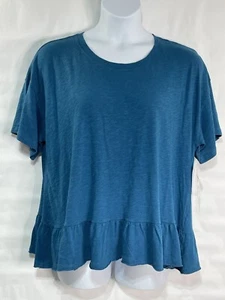 TIME and TRU Damenbluse Gr. XXXL blaugrün Stretch 100 % Baumwolle Rüsche Saum - Bild 1 von 11