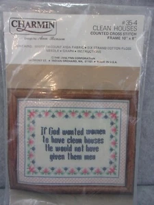 Charmin counted cross stitch kit model #35-4 CLEAN HOUSES sealed 8 in X 10 in - Picture 1 of 5