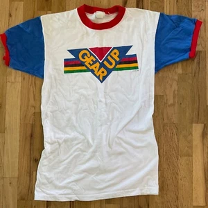 Vtg 80s USA Made Ringer Triathlon T-Shirt Size L American Color Block Cycling - Picture 1 of 16
