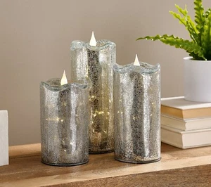 Valerie Parr Hill Juego de 3 velas de vidrio craquelado iluminadas decoración del hogar plateadas - Imagen 1 de 8