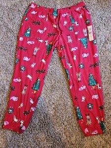 Joyspun Women's  Cats Dogs Red Hacci Sleep Jogger Pajama Pants XL (16-18) NWT - Picture 1 of 4