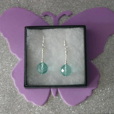 Beautiful Silver Earrings With Faceted Aquamarine Beads 6 Gr.3.8 Cm. Long + Hook - Image 1 of 4