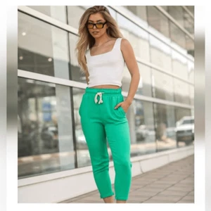 Free People Sandrine Rose  Green Joggers Size Small Raw Hem Tie Waist NWT - Picture 1 of 11