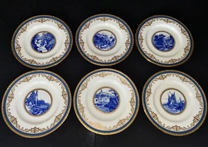 Minton Pictorial Blue & Gold 10 5/8" Cabinet Plates (6) c. 1891-1901 W.H Plummer - Picture 1 of 24
