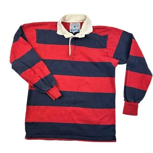 Camisa de Rugby Lands' End De Colección Para Hombre Mediana Auténtica Roja Azul Marino Rayas EE. UU. 90s - Imagen 1 de 12
